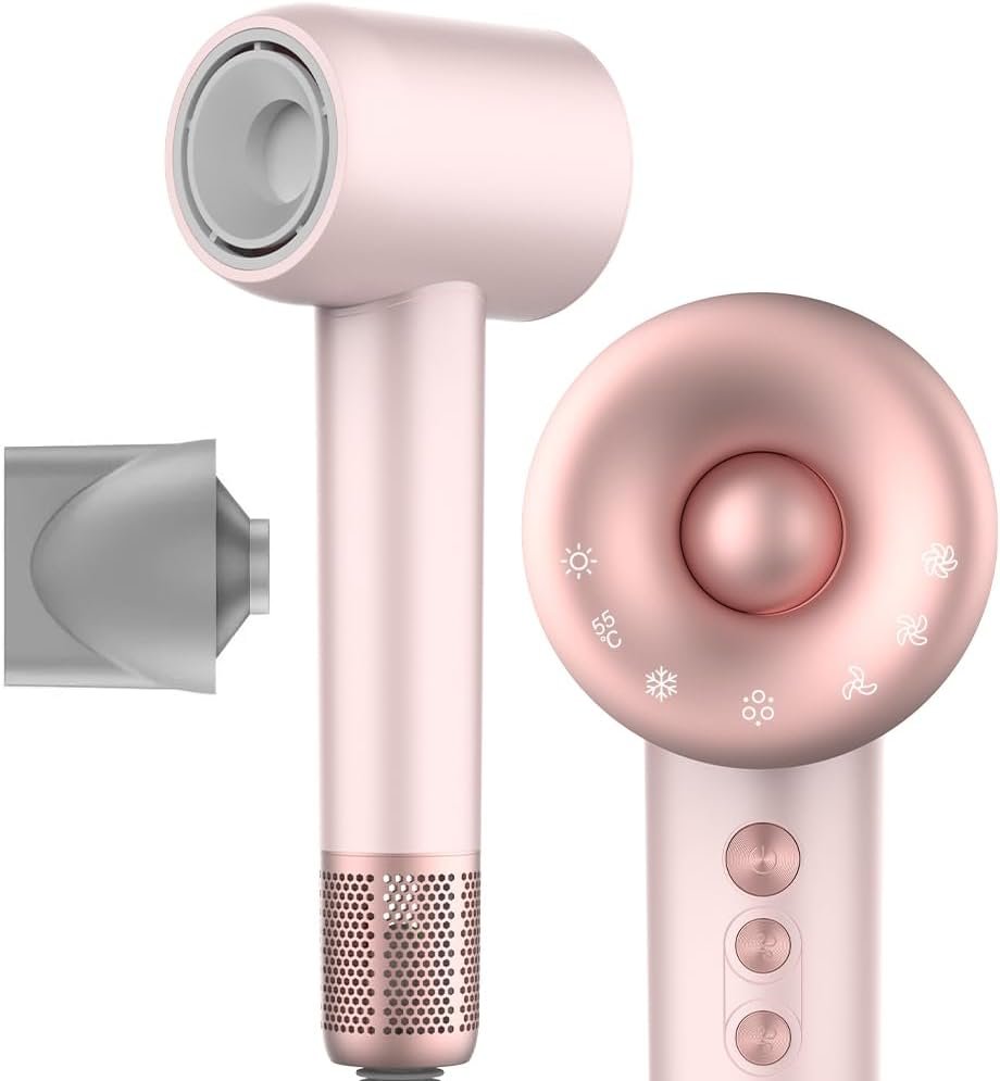 Secador de Cabelo Profissional ‎ROMANTIC CROWN 1500W, Rosa, Baixo Ruído, Íons Negativos, Portátil, 127v/20A